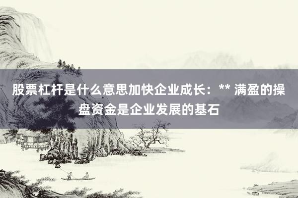 股票杠杆是什么意思加快企业成长：** 满盈的操盘资金是企业发展的基石